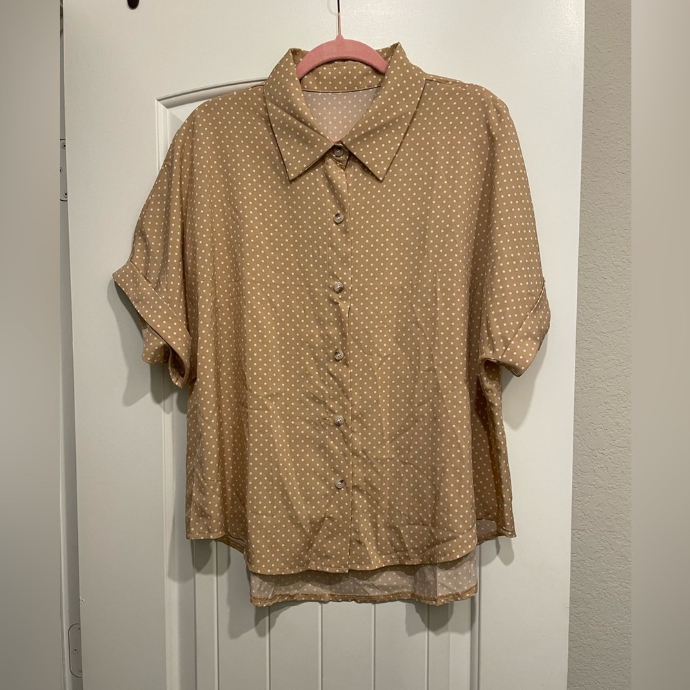 Brand new shirt! Brown and white polka dots.